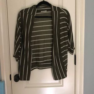 army green cardigan with white stripes